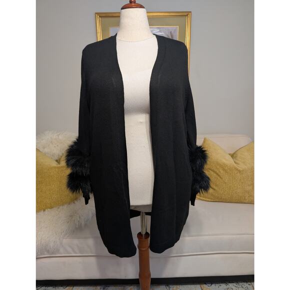 Chico’s Black Faux Fur Cuff Cardigan – Size 2 - Picture 1 of 5